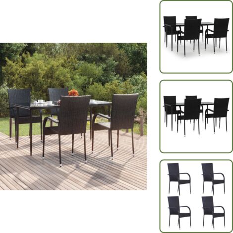 The Living Store Set da Pranzo da Giardino 5 pz Nero in Polyrattan - Tavolo da pranzo da esterno