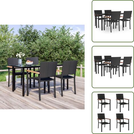 The Living Store Set da Pranzo da Giardino 5 pz Nero in Polyrattan - Tavolo da pranzo da esterno