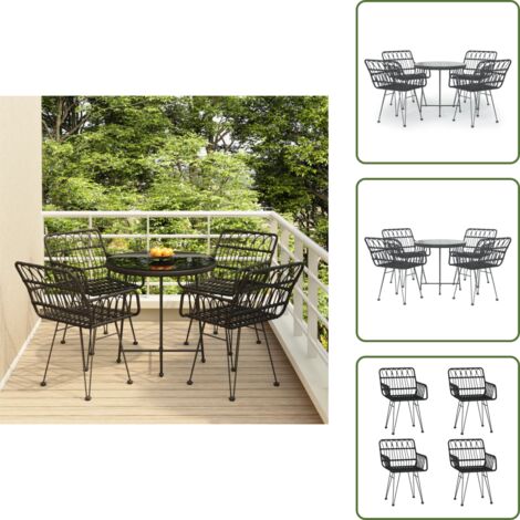 The Living Store Set da Pranzo da Giardino 5 pz Nero in Polyrattan - Tavolo da pranzo da esterno
