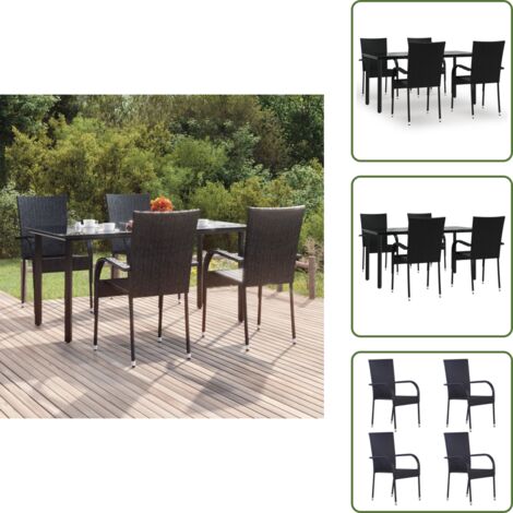 The Living Store Set da Pranzo da Giardino 5 pz Nero in Polyrattan - Tavolo da pranzo da esterno
