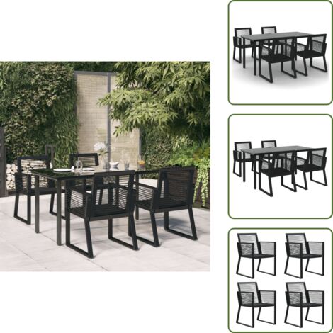 The Living Store Set da Pranzo da Giardino 5 pz Nero in Rattan PVC - Tavolo da pranzo esterno