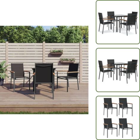 The Living Store Set da Pranzo da Giardino 5 pz Nero in Textilene e Acciaio - Tavolo da pranzo da esterno