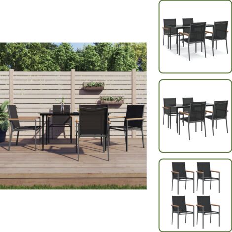 The Living Store Set da Pranzo da Giardino 5 pz Nero in Textilene e Acciaio - Tavolo da pranzo da esterno