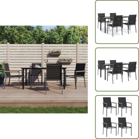 The Living Store Set da Pranzo da Giardino 5 pz Nero in Textilene e Acciaio - Tavolo da pranzo da esterno