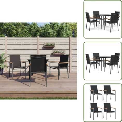 The Living Store Set da Pranzo da Giardino 5 pz Nero in Textilene e Acciaio - Tavolo da pranzo da esterno