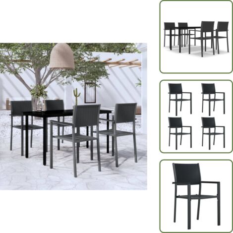 The Living Store Set da Pranzo da Giardino 5 pz Nero - Tavolo da pranzo da esterno