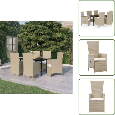 The Living Store Set da Pranzo da Giardino 7 pz con Cuscini Beige - Tavolo da giardino