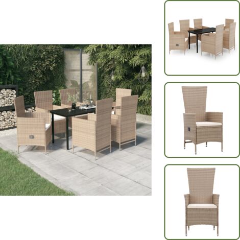 The Living Store Set da Pranzo da Giardino 7 pz con Cuscini Beige - Tavolo da pranzo da esterno