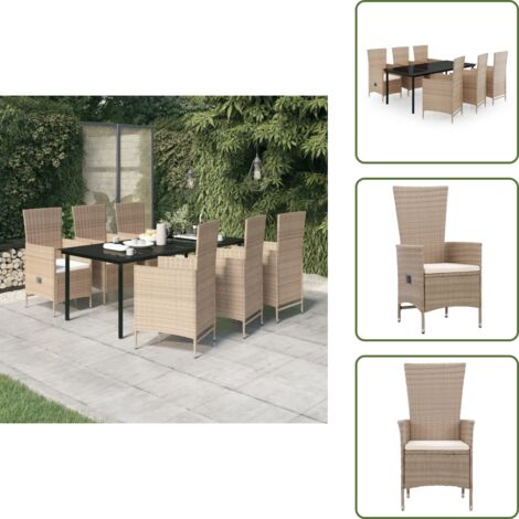 The Living Store Set da Pranzo da Giardino 7 pz con Cuscini Beige - Tavolo da pranzo da esterno