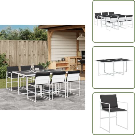 The Living Store Set da Pranzo da Giardino 7 pz con Cuscini Bianco in Textilene - Sedie da giardino