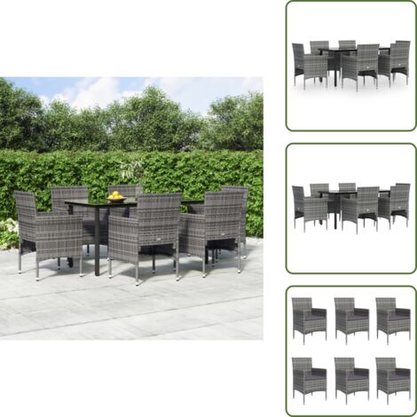 The Living Store Set da Pranzo da Giardino 7 pz con Cuscini Grigio e Nero - Tavolo da pranzo da esterno