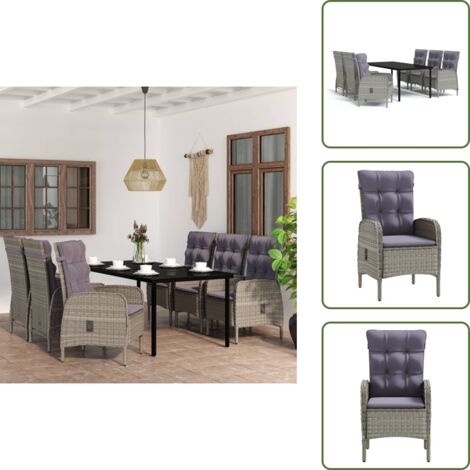 The Living Store Set da Pranzo da Giardino 7 pz con Cuscini Grigio e Nero - Tavolo da pranzo esterno