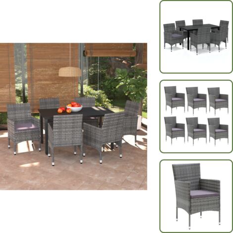 The Living Store Set da Pranzo da Giardino 7 pz con Cuscini in Polyrattan Grigio - Sedie da giardino
