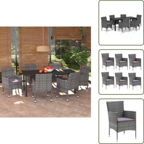 The Living Store Set da Pranzo da Giardino 7 pz con Cuscini in Polyrattan Grigio - Sedie da giardino