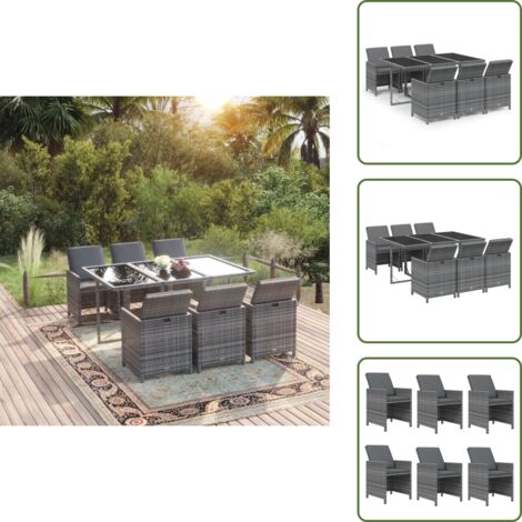 The Living Store Set da Pranzo da Giardino 7 pz con Cuscini in Polyrattan Grigio - Tavolo da pranzo esterno