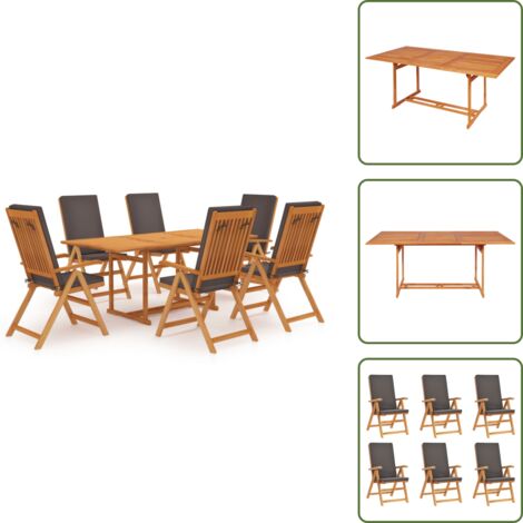 The Living Store Set da Pranzo da Giardino 7 pz con Cuscini Legno di Teak Grigio - Tavolo in teak