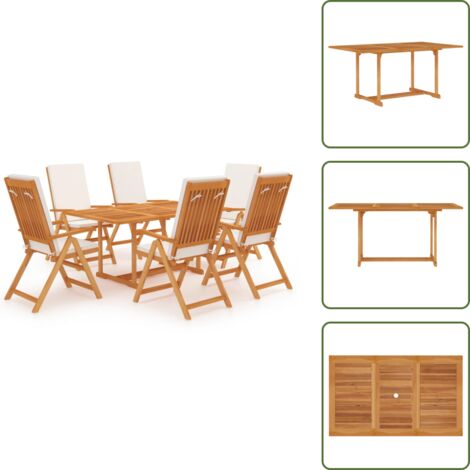 The Living Store Set da Pranzo da Giardino 7 pz con Cuscini Legno di Teak - Tavolo in teak