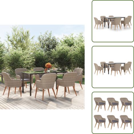 The Living Store Set da Pranzo da Giardino 7 pz con Cuscini Marrone - Tavolo da pranzo da esterno