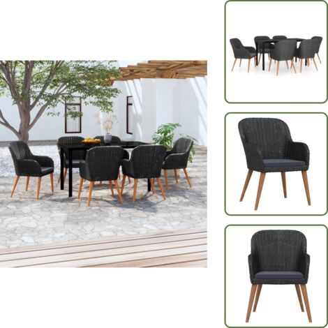 The Living Store Set da Pranzo da Giardino 7 pz con Cuscini Nero - Tavolo da pranzo da esterno