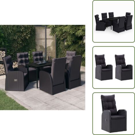 The Living Store Set da Pranzo da Giardino 7 pz con Cuscini Nero - Tavolo da pranzo da esterno