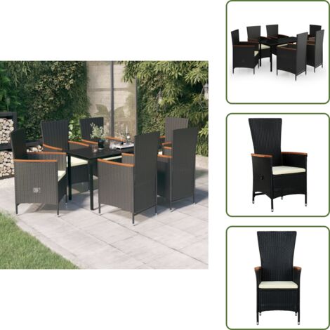 The Living Store Set da Pranzo da Giardino 7 pz con Cuscini Nero - Tavolo da pranzo da esterno