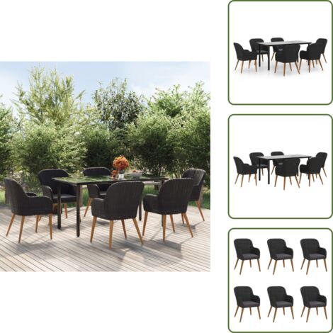 The Living Store Set da Pranzo da Giardino 7 pz con Cuscini Nero - Tavolo da pranzo da esterno