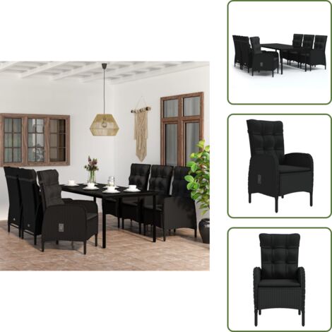 The Living Store Set da Pranzo da Giardino 7 pz con Cuscini Nero - Tavolo da pranzo da esterno