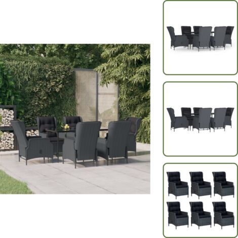 The Living Store Set da Pranzo da Giardino 7 pz Grigio Scuro in Polyrattan - Tavolo da pranzo da esterno