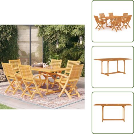 The Living Store Set da Pranzo da Giardino 7 pz in Legno Massello di Teak - Tavolo in teak
