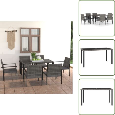 The Living Store Set da Pranzo da Giardino 7 pz in Polyrattan Grigio - Tavolo da giardino