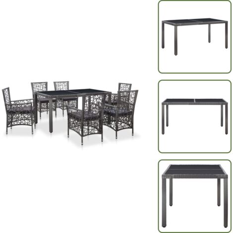 The Living Store Set da Pranzo da Giardino 7 pz in Polyrattan Grigio - Tavolo da pranzo da giardino