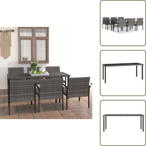 The Living Store Set da Pranzo da Giardino 7 pz in Polyrattan Grigio - Tavolo da pranzo da giardino