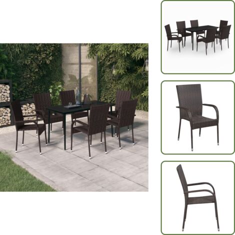 The Living Store Set da Pranzo da Giardino 7 pz Marrone e Nero - Tavolo da pranzo esterno