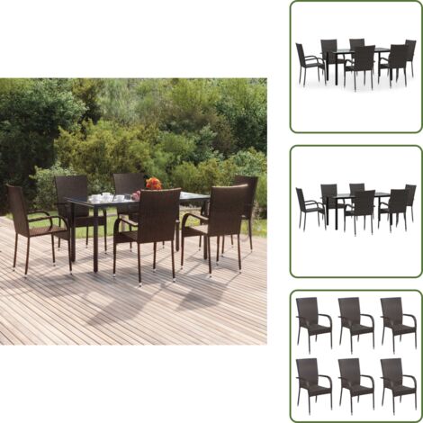 The Living Store Set da Pranzo da Giardino 7 pz Marrone in Polyrattan - Tavolo da pranzo da esterno