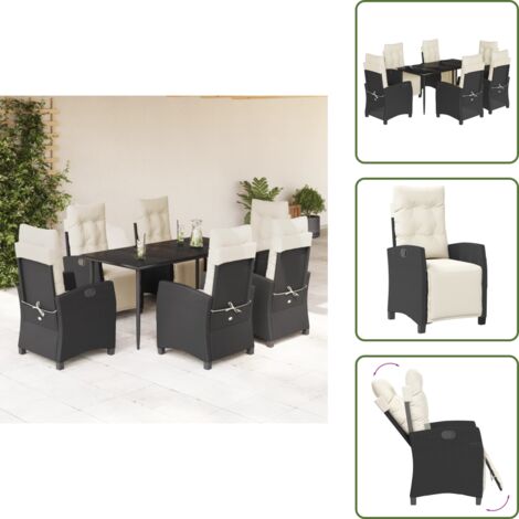 The Living Store Set da Pranzo da Giardino 7 pz Nero con Cuscini in Polyrattan - Sedie da giardino