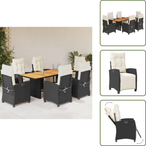 The Living Store Set da Pranzo da Giardino 7 pz Nero con Cuscini in Polyrattan - Sedie da giardino
