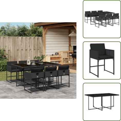 The Living Store Set da Pranzo da Giardino 7 pz Nero con Cuscini in Polyrattan - Sedie da giardino