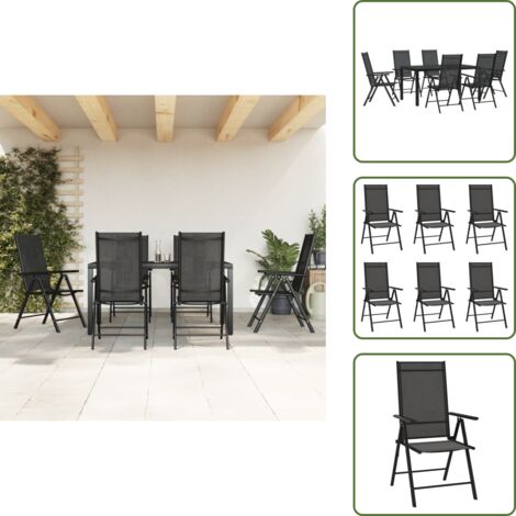 The Living Store Set da Pranzo da Giardino 7 pz Nero in Alluminio - Sedie da giardino