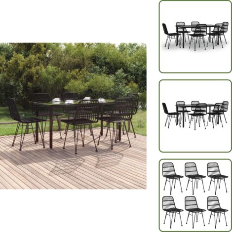 The Living Store Set da Pranzo da Giardino 7 pz Nero in Polyrattan - Tavolo da pranzo da esterno