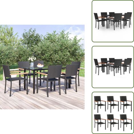 The Living Store Set da Pranzo da Giardino 7 pz Nero in Polyrattan - Tavolo da pranzo da esterno
