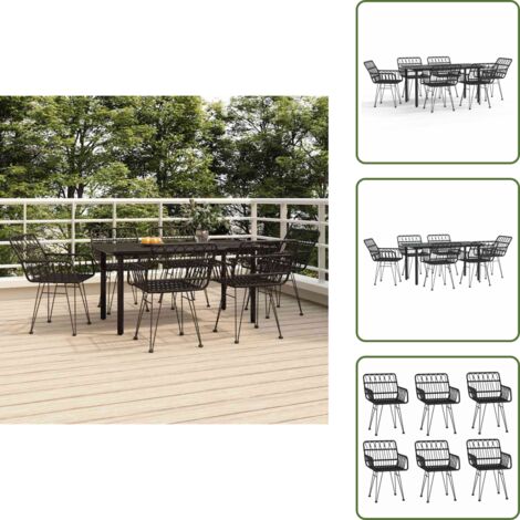 The Living Store Set da Pranzo da Giardino 7 pz Nero in Polyrattan - Tavolo da pranzo da esterno