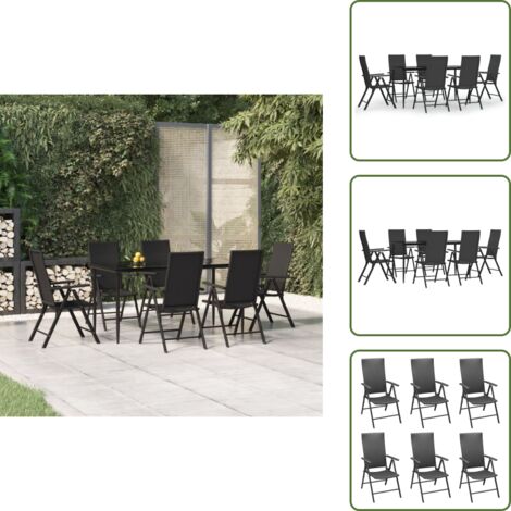The Living Store Set da Pranzo da Giardino 7 pz Nero in Polyrattan - Tavolo da pranzo da esterno