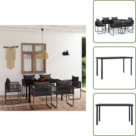 The Living Store Set da Pranzo da Giardino 7 pz Nero - Tavolo da giardino