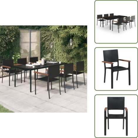 The Living Store Set da Pranzo da Giardino 7 pz Nero - Tavolo da pranzo da esterno