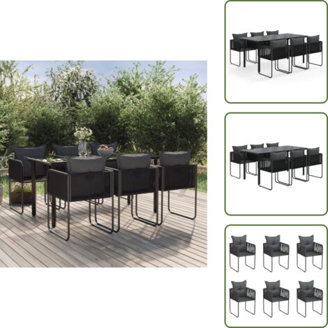 The Living Store Set da Pranzo da Giardino 7 pz Nero - Tavolo da pranzo da esterno