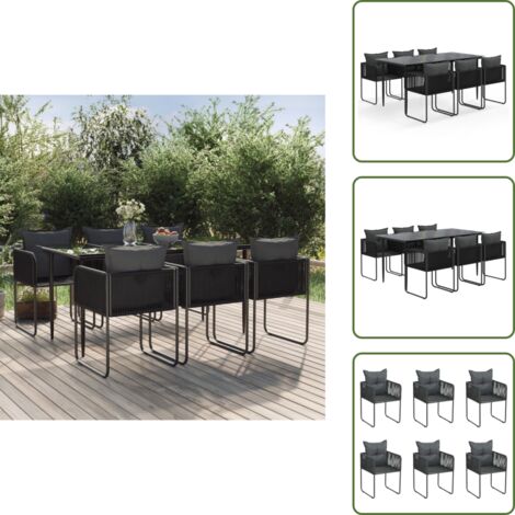 The Living Store Set da Pranzo da Giardino 7 pz Nero - Tavolo da pranzo da esterno