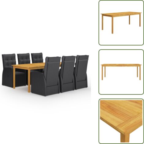The Living Store Set da Pranzo da Giardino 7 pz Nero - Tavolo da pranzo in legno