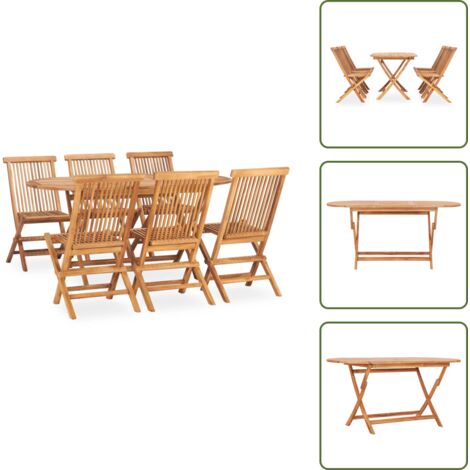 The Living Store Set da Pranzo da Giardino 7 pz Pieghevole in Massello di Teak - Tavolo da pranzo in teak