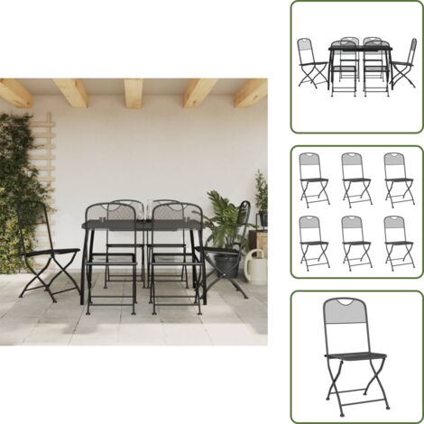 The Living Store Set da Pranzo da Giardino 7pz Antracite in Rete Metallica - Tavolo da giardino