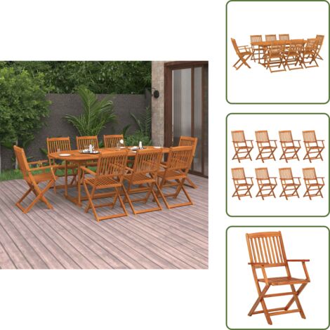 The Living Store Set da Pranzo da Giardino 9 pz 220x90x75 cm Massello di Acacia - Tavolo da pranzo esterno